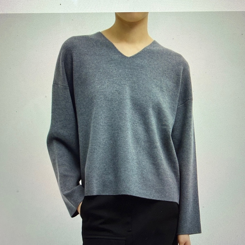 Tibi Heather Grey V-Neck Sweater